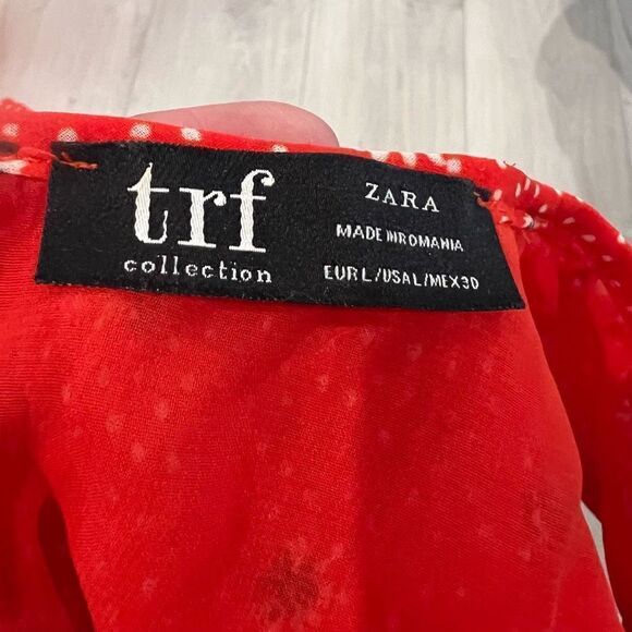 Zara trf collection pleated peplum shirt ORANGE WHITE size L - Picture 3 of 7